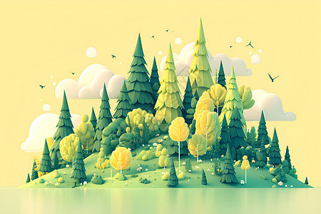 几何形状的森林插画