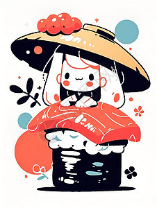 寿司上的小女孩图片