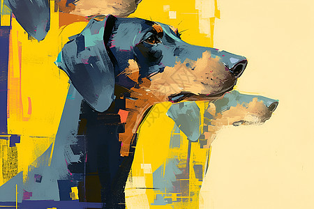 狗狗的色彩艺术插画图片