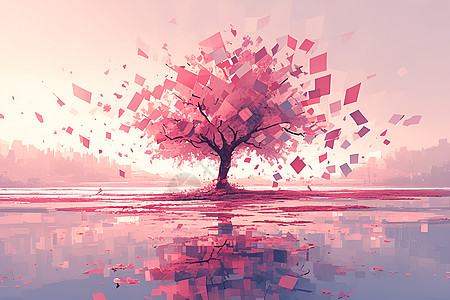 粉色树木粉色的创意树木插画