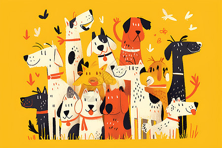 狗狗的彩色卡通插画图片