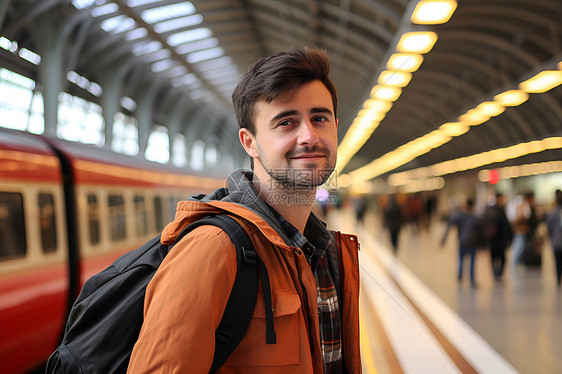 火车站里的背包男人图片