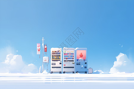 雪地上的自动售货机图片