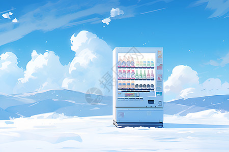 雪原上的自动售货机图片