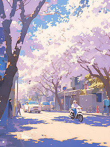 街头背景春天街头的花草插画