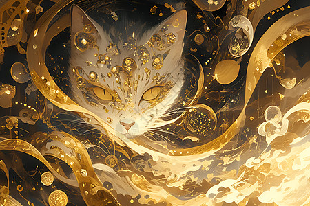 璀璨金色的奇幻猫咪图片