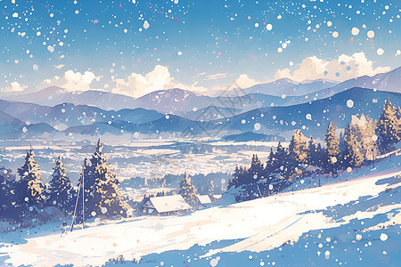 冬日风景插画图片