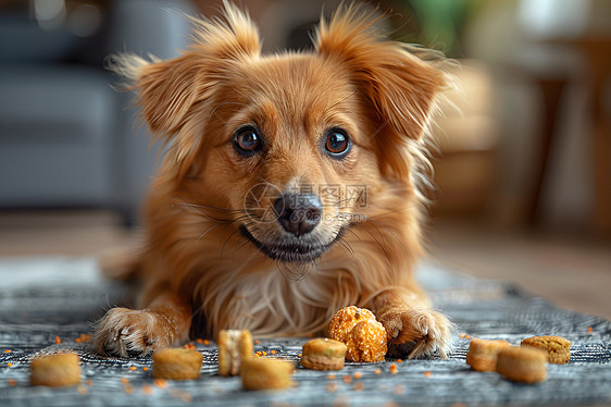 小狗和美味的零食图片