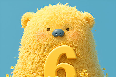数字六与黄色泰迪熊图片
