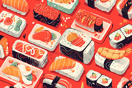 丰盛的美味寿司图片