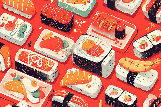 丰盛的美味寿司图片