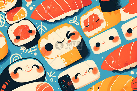 有趣的寿司插画图片