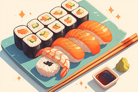 盘子里的一份寿司图片