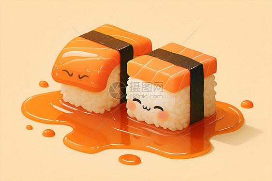 流淌果酱的寿司图片