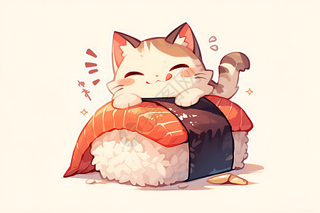 猫咪在寿司盒上插画