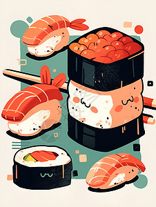彩绘美味寿司图片