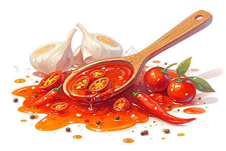 火锅串串香火锅调味料插画