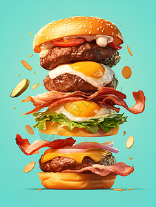 小吃背景汉堡的顶级配料设计图片