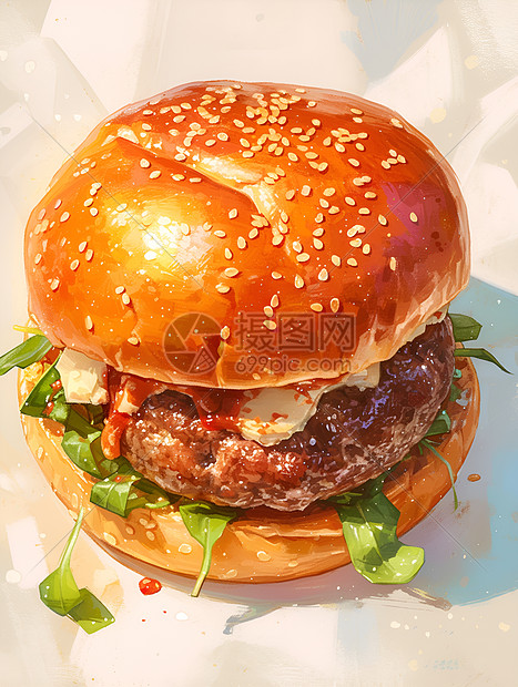 美味汉堡的食物图片