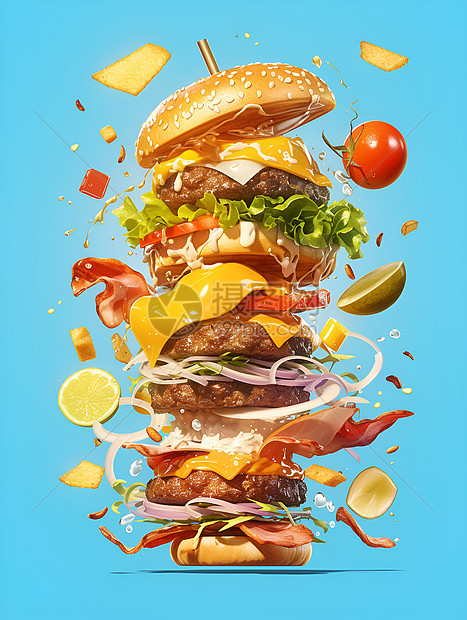 食材丰富的汉堡图片