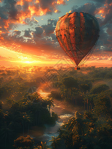 热气球探险远古丛林图片