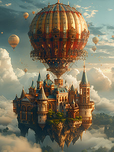 梦幻热气球漂浮于云间图片