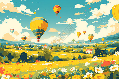 热气球的田园冒险背景图片