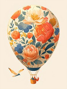 梦幻花朵热气球背景图片