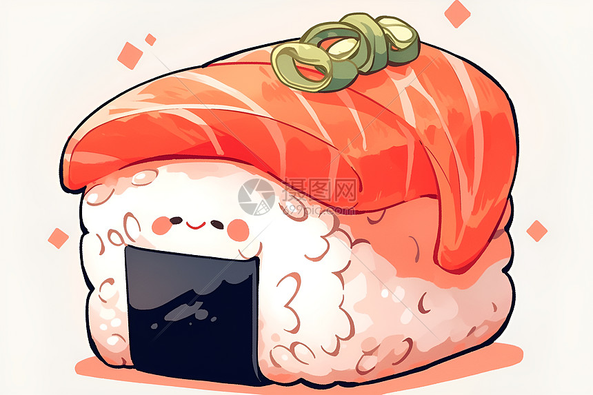 寿司卷头上的三文鱼图片