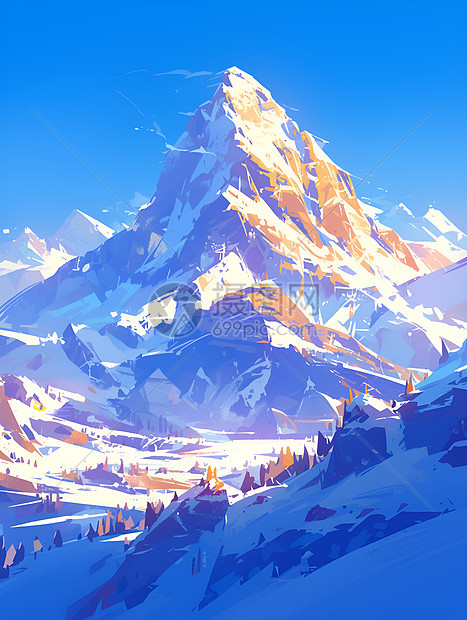多彩的山脉雪景图片