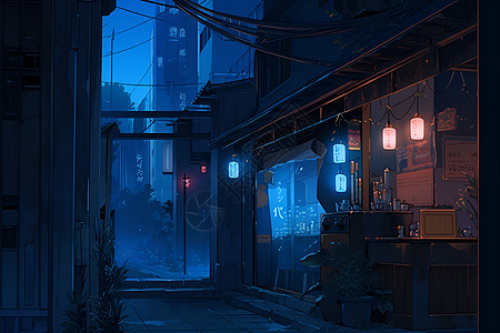 夜晚街头的餐厅图片