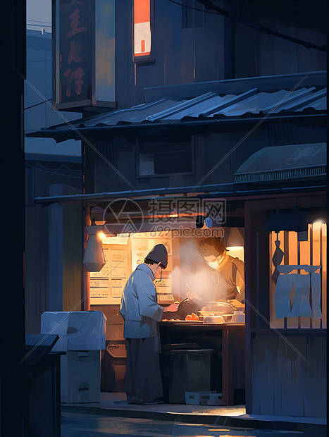 街头的饭店插画图片