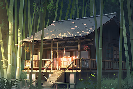 竹林中的小屋图片