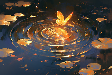 水面上的美丽蝴蝶高清图片