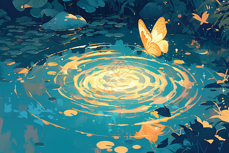 水面上的蝴蝶背景图片