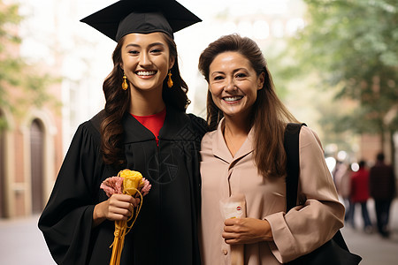 毕业典礼上的母女合影背景图片