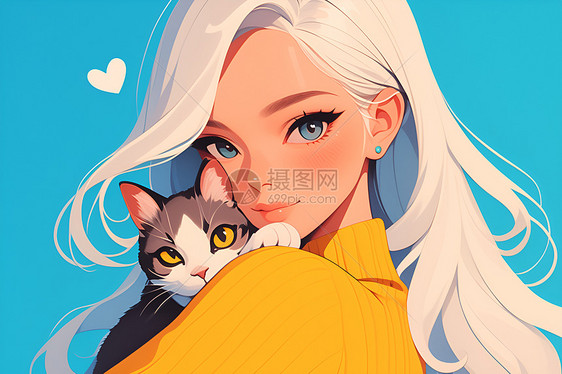 少女怀抱猫咪图片