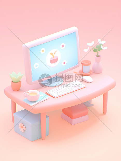粉色电脑桌图片