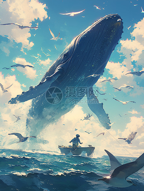 梦幻的鲸鱼插画图片