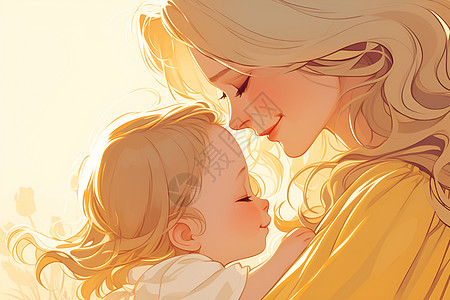 拥抱阳光阳光下的拥抱孩子的母亲插画