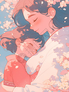 花海里拥抱的母女背景图片
