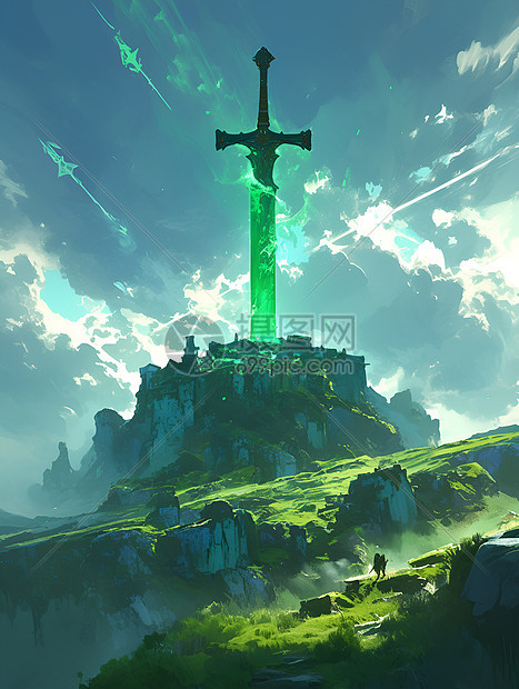 神秘岛屿上矗立的巨剑图片