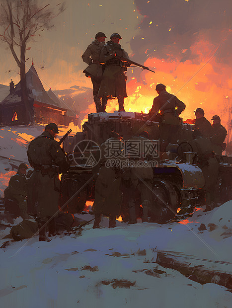 冬日烽烟士兵聚集于城墙上图片