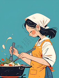 烹饪美食美女厨师插画