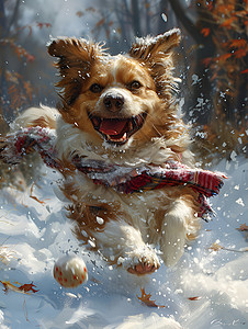 雪地欢乐奔跑的小狗图片