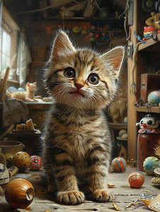 可爱的幼猫探索幼植高清图片