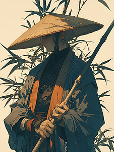 竹帽与竹杖的艺术形象图片