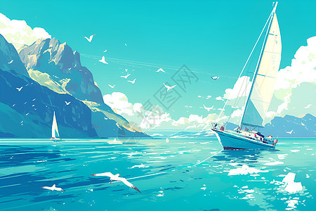 泻湖的帆船背景图片