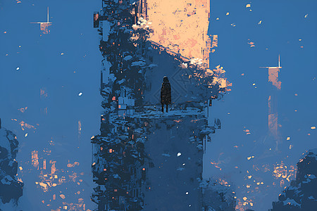 塔楼上孤独的身影图片