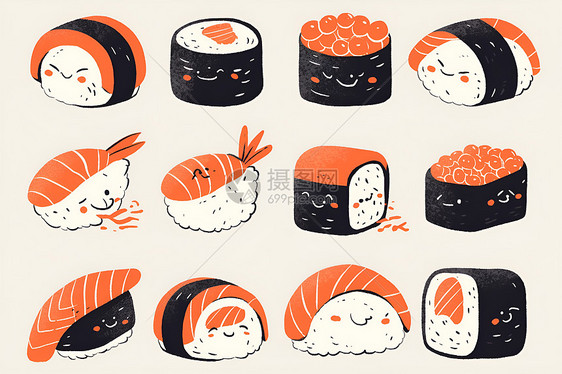 绘制一个可爱的寿司图片
